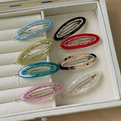 Vintage Koreanischer Stil Ovaler Hohler Acetat Haarclip Mit Strasssteinen Eleganter Retro Seitenclip Für Damen Haarschmuck