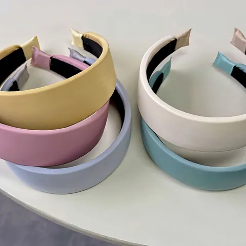Elegant Korean Padded Satin Headband For Women Wide Brim High Top Hair Hoop Solid Macaron Color Sweet Hair Accessories
