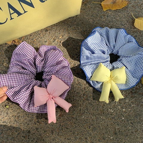 Coleteros Grandes De Cuadros Con Lazo Acolchado 3D Extragrande Estilo Ballet Coreano Gomas De Pelo De Tela Mujer Accesorios Para El Cabello
