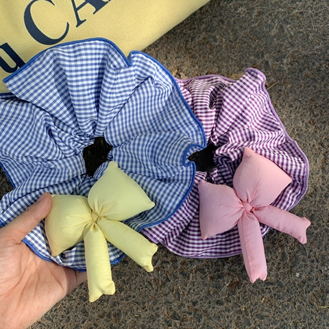 Coleteros Grandes De Cuadros Con Lazo Acolchado 3D Extragrande Estilo Ballet Coreano Gomas De Pelo De Tela Mujer Accesorios Para El Cabello