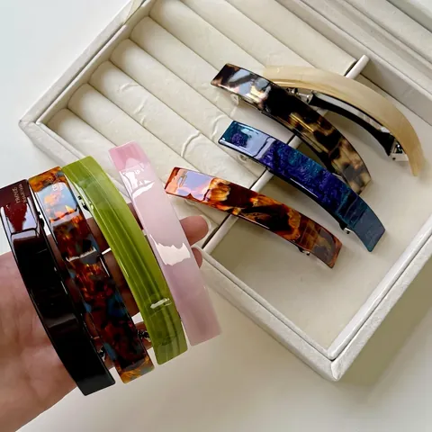 Fermaglio per Capelli Coreano Retro in Acetato Elegante Francese Fatto a Mano Etichetta Dorata Marmorizzato Clip a Molla Donna