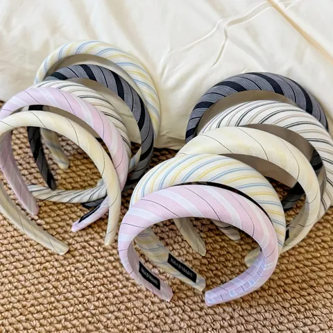 Cerchietto Imbottito a Righe Stile Coreano per Donna Effetto Sommità Cranio Alta Spugna Tessuto Satin Fatto a Mano Accessori Moda Capelli