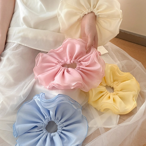 Double Layer Chiffon Mesh Scrunchies For Women Sweet High Elastic Large Hair Ties Elegant Handmade Ponytail Holder Hair Ornament