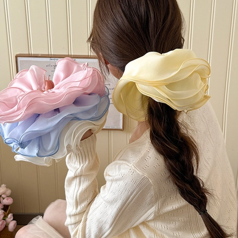 Double Layer Chiffon Mesh Scrunchies For Women Sweet High Elastic Large Hair Ties Elegant Handmade Ponytail Holder Hair Ornament