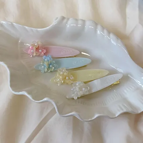 Korean Sweet Acetate Flower Hair Clip Artificial Pearl Duckbill Clip Elegant Handmade Floral Fringe Side Clip Hair Accessories For Women