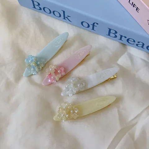 Korean Sweet Acetate Flower Hair Clip Artificial Pearl Duckbill Clip Elegant Handmade Floral Fringe Side Clip Hair Accessories For Women