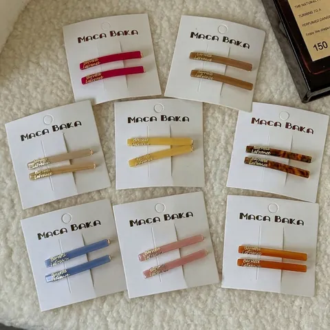 Vintage Acetate Hair Clips With Gold Letter Label For Women Korean Style Minimalist Bangs Side Clips Hair Accessories