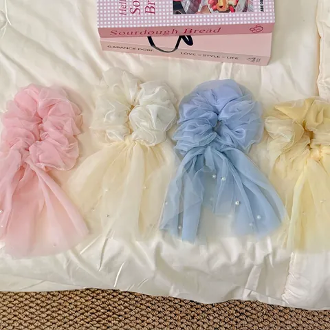 Haargummi Aus Netzgewebe Im Koreanischen Stil Mit Künstlichen Perlen Süßes Fließendes Tüllschleifen Haarseil Für Damen Schmuck