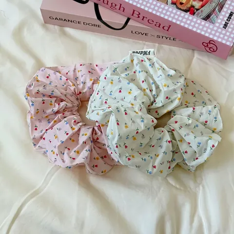 Pastoral Floral Print Large Fabric Scrunchies For Women Handmade Sweet Fresh Hair Ties Elastic Headwear Accessories