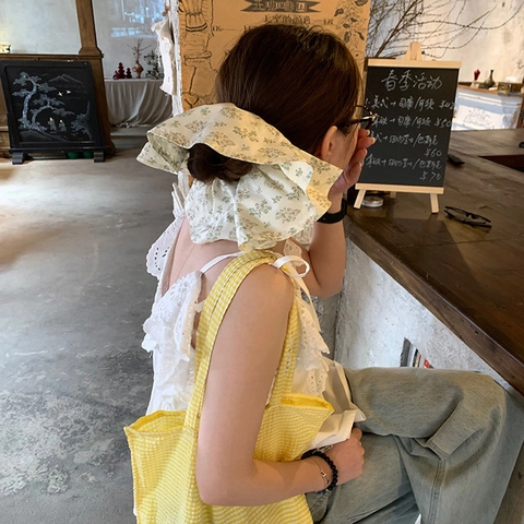 Scrunchie in Tessuto Floreale Oversize Eleganti Elastici per Capelli Piegghettati con Volant Stile Coreano per Donna