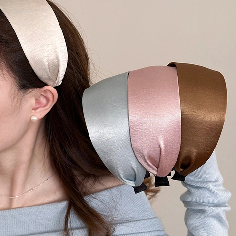 Cerchietto da Donna in Satin a Tesa Larga Imbottito Tinta Unita Elegante Accessori per Capelli per Lavaggio Viso Quotidiano