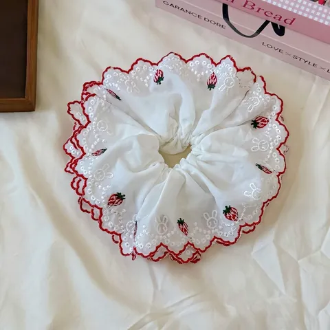 Dolce Elastico per Capelli con Ricamo a Fragola Bianco Bordo a Festone Fascia per Capelli Motivo Floreale Coniglio Gioielli