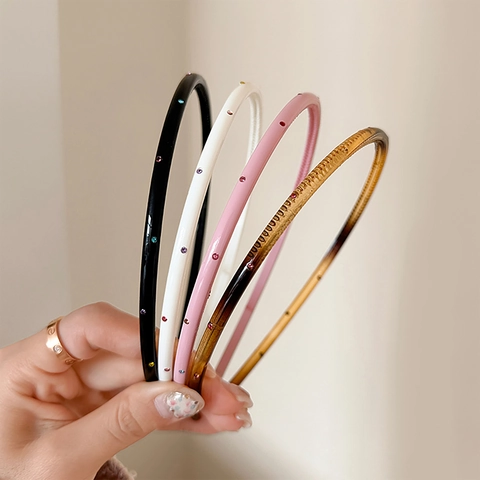 Vintage Thin Resin Headband For Women Rhinestone Embellished Anti-Slip Hair Hoop Minimalist Korean Style Hair Accessories