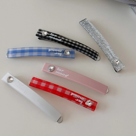 Korean Plaid Heart Rhinestone Hair Clip Sweet Acetate Alloy Letter Print Barrette For Women Girls Daily Hair Accessories