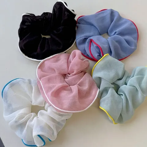 Korean Style Contrast Piping Mesh Scrunchies High Elasticity Mesh Hair Bands For Women Girls Daily Hair Styling Accessories