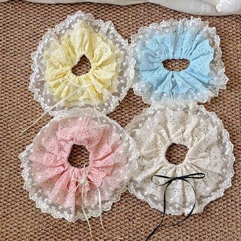 Women Sweet Korean Lace Bow Hair Scrunchies Large Fabric Hair Ties With Artificial Pearl Elegant Floral Elastic Hair Bands