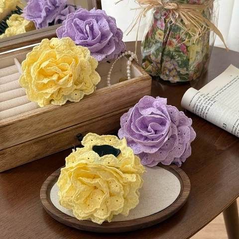 Französische Vintage Spitze Rose Blume Haarklammer Bestickter Eyelet Stoff Floral Haargreifer Für Damen Mädchen Haarschmuck