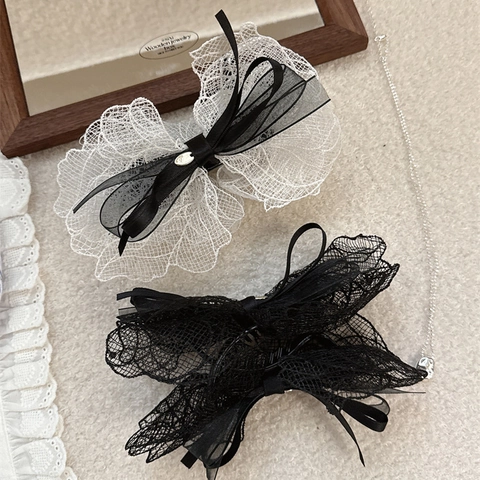 Französische Spitze Schleife Haarkralle Filigranes Netzband Ponytail Halter Für Damen Elegante Haarstyling Accessoires