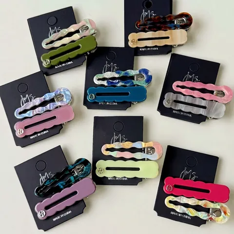 Retro Acetate Wavy Square Duckbill Hair Clips For Women Korean Style Marble Pattern Hairpins Bangs Clips Accessories