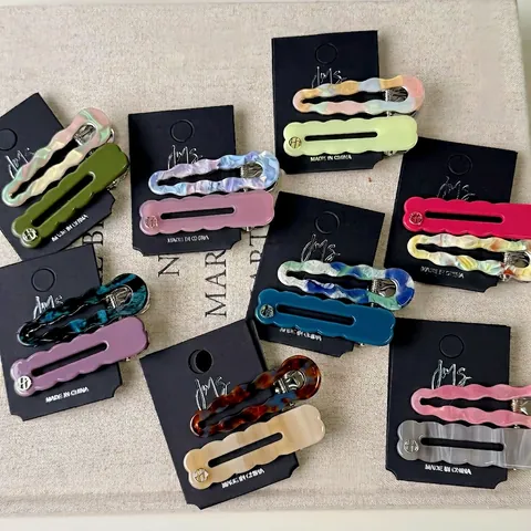 Retro Acetate Wavy Square Duckbill Hair Clips For Women Korean Style Marble Pattern Hairpins Bangs Clips Accessories