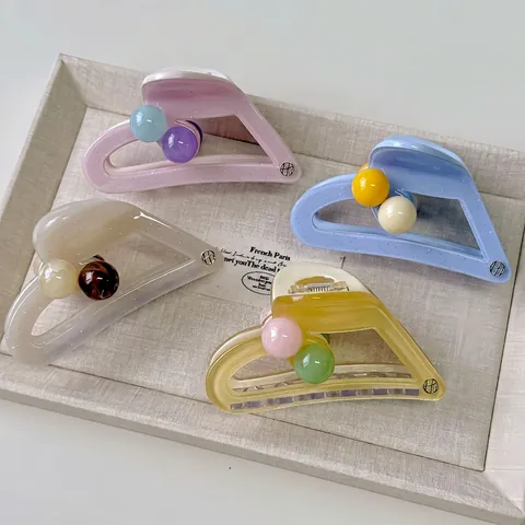 Pinza para el Cabello de Acetato Color Gelatina para Mujer Pinza de Tiburón Triángulo Geométrico Con Perla Artificial Accesorio