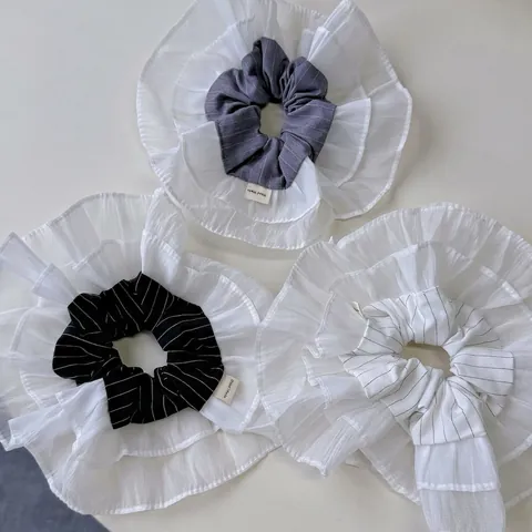 Elegante Coletero de Rayas de Doble Capa para Mujer Lazo para el Pelo de Gasa con Volantes Accesorios para el Cabello de Tela