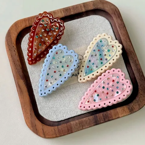 Fermaglio per Capelli a Becco d'Anatra con Strass a Forma di Cuore Dolce Francese per Donna Forcine Colorate Accessori Capelli