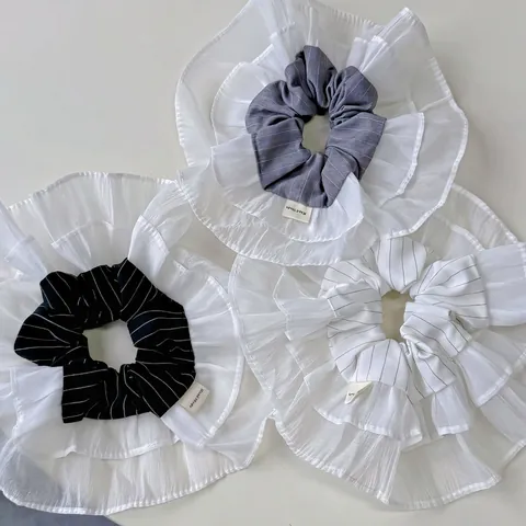 Elegante Coletero de Rayas de Doble Capa para Mujer Lazo para el Pelo de Gasa con Volantes Accesorios para el Cabello de Tela