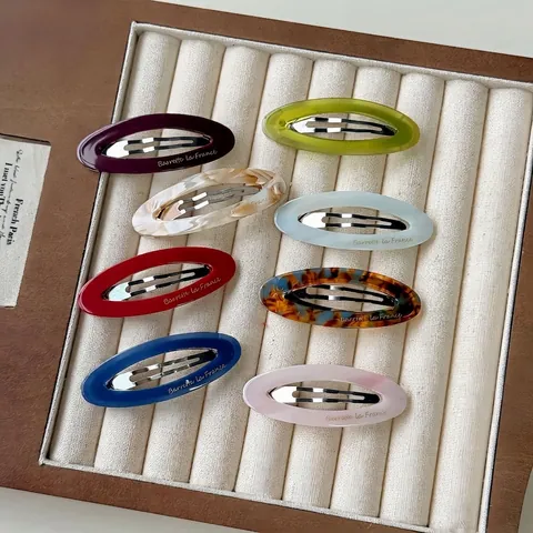 Fermaglio per Capelli Ovale in Acetato Rétro Francese Colore Gelatina Marmo Tartarugato Clip BB Con Lettera Dorata da Donna