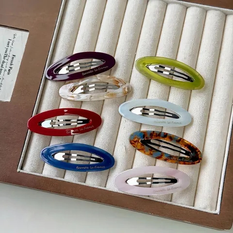 Fermaglio per Capelli Ovale in Acetato Rétro Francese Colore Gelatina Marmo Tartarugato Clip BB Con Lettera Dorata da Donna