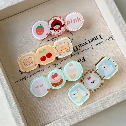Molletta per Capelli in Acetato di Cellulosa con Orso Cartone Animato Stile Coreano Becco d'Anatra Ragazze Dolce Accessorio Capelli