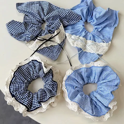 Mujer Coreano Dulce Cuadros Coleteros Borde de Encaje Nudo de Lazo Gomas para el Pelo Elásticos Accesorios para el Cabello