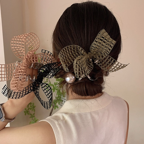 Elastico per Capelli a Corda Telefonica con Fiocco per Donna Decorazione con Perla Artificiale Pizzo Elastico per Coda di Cavallo Accessorio Coreano