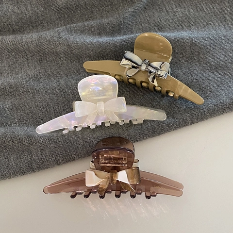 Molletta per Capelli ad Artiglio con Fiocco in Acetato Stile Francese Dolce Marrone Cachi Accessori per Capelli Eleganti Donna