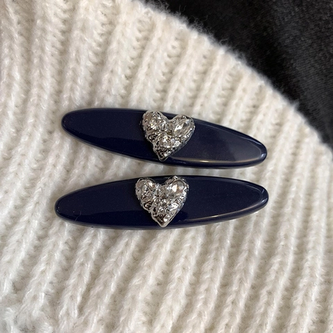 Französisch Blau Oval Haarspange Silber Strass Herz Entenschnabel Haarnadeln Für Damen Mädchen Elegante Accessoires
