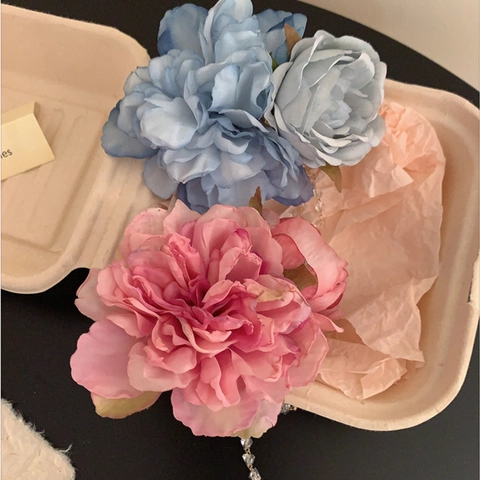 Fermaglio per Capelli Vintage con Fiori di Peonia e Rosa con Lunghe Nappe di Perline Stile Cinese Accessori per Capelli da Donna