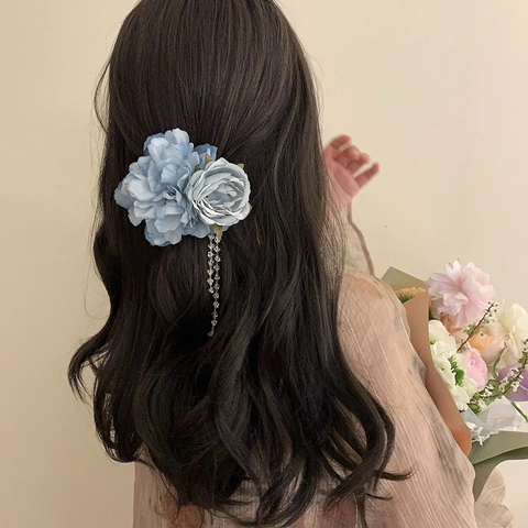 Fermaglio per Capelli Vintage con Fiori di Peonia e Rosa con Lunghe Nappe di Perline Stile Cinese Accessori per Capelli da Donna