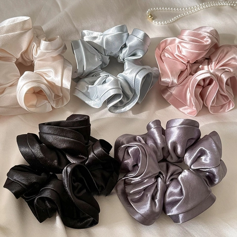 Coleteros de Satén para Mujer Elásticos Brillantes Lazos para el Pelo Color Sólido Diademas Plisadas Accesorios para el Cabello