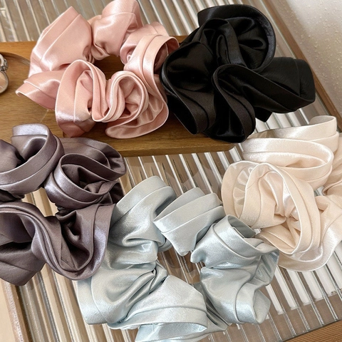 Coleteros de Satén para Mujer Elásticos Brillantes Lazos para el Pelo Color Sólido Diademas Plisadas Accesorios para el Cabello
