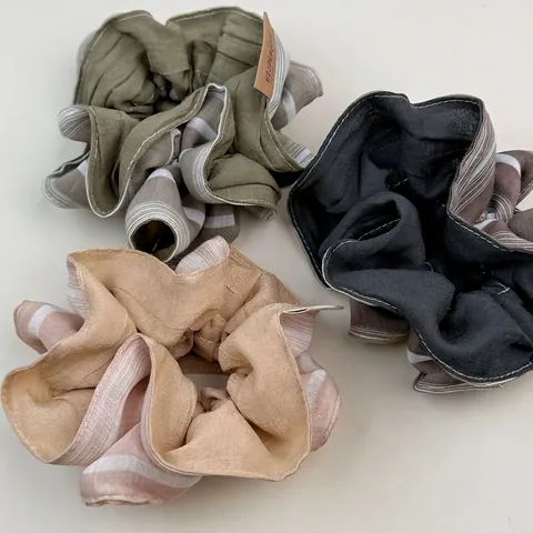 Korean Style Oversized Fabric Scrunchies Pleated Patchwork Striped Hair Ties Vintage Morandi Color Hair Accessories For Women