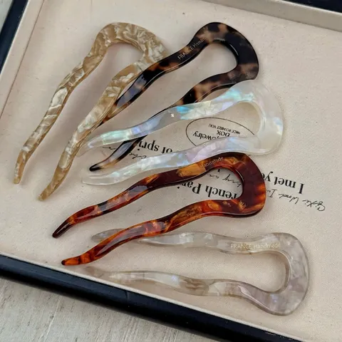 Französischer Minimalistischer U-Förmiger Haarstab Aus Acetat Vintage Marmor Schildpatt Muster Haargabel Styling Tool Damen