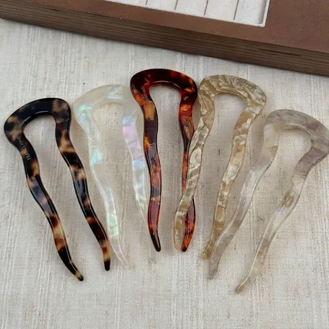Französischer Minimalistischer U-Förmiger Haarstab Aus Acetat Vintage Marmor Schildpatt Muster Haargabel Styling Tool Damen