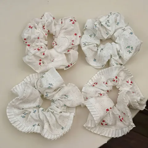 Scrunchies Floreali Coreani in Tessuto a Pois Elastici per Capelli Coda di Cavallo Bordo a Volant Plicsettato Accessori Donna