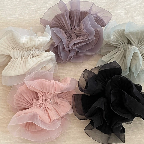 Franse Elegante Grote Organza Scrunchies Geplooid Geroezeld Elastisch Mode Bloem Haarband Voor Dames Dagelijkse Haaraccessoires
