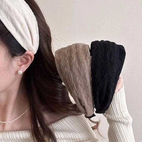 Cerchietto per Capelli in Chiffon Plissettato a Tesa Larga Elegante da Donna Stile Coreano per Accessori Moda Quotidiani