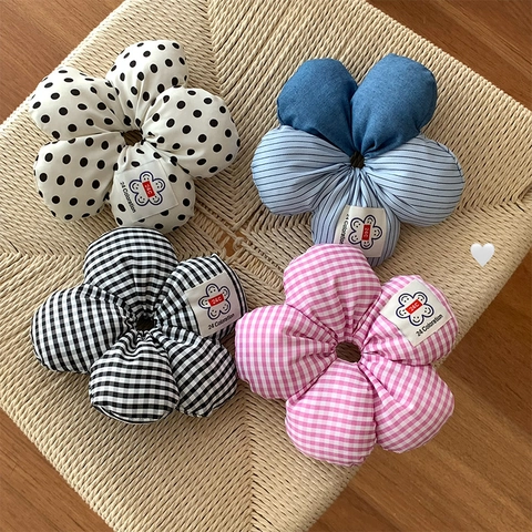 Grande Elastico per Capelli a Fiore 3D in Tessuto Patchwork a Righe Gingham Elegante Dolce Accessori per Capelli Donna Ragazze