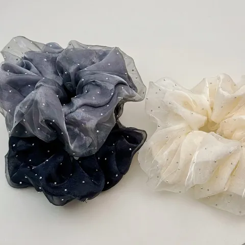 Coletero Elegante de Organza y Malla Con Strass Brillante Cinta para el Pelo Soporte para Coleta Grande de Lunares para Mujer