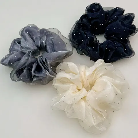 Coletero Elegante de Organza y Malla Con Strass Brillante Cinta para el Pelo Soporte para Coleta Grande de Lunares para Mujer
