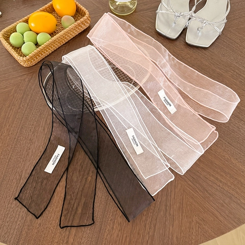 Elegante Lazo para el Cabello de Seda de Organza con Etiqueta de Letra para Mujer Cinta Vintage de Color Sólido Accesorios para el Cabello