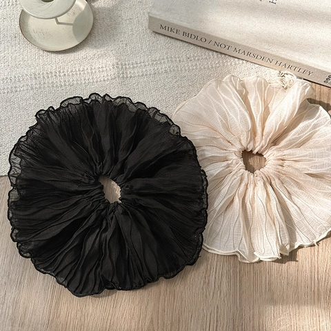 Coletero de Tela Plisada Extragrande Estilo Vintage Francés Elegante Cinta Elástica para el Pelo Color Sólido Accesorio